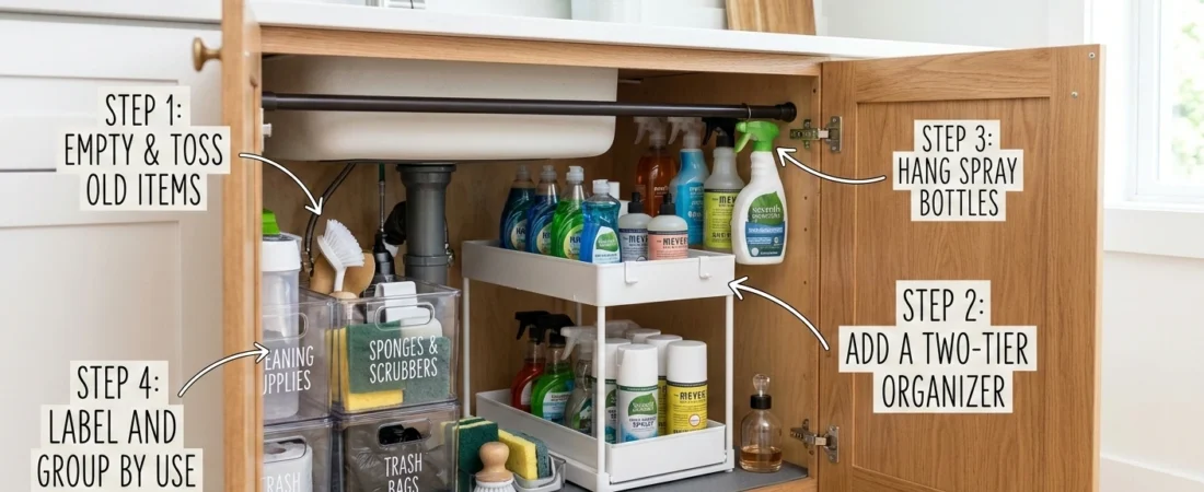 How to Organize Under the Kitchen Sink (Step-by-Step)