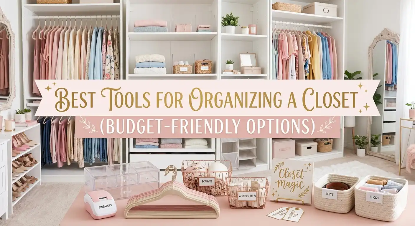 Best budget tools for organizing a closet — velvet hangers, clear bins, labeled baskets for belts, socks and accessories