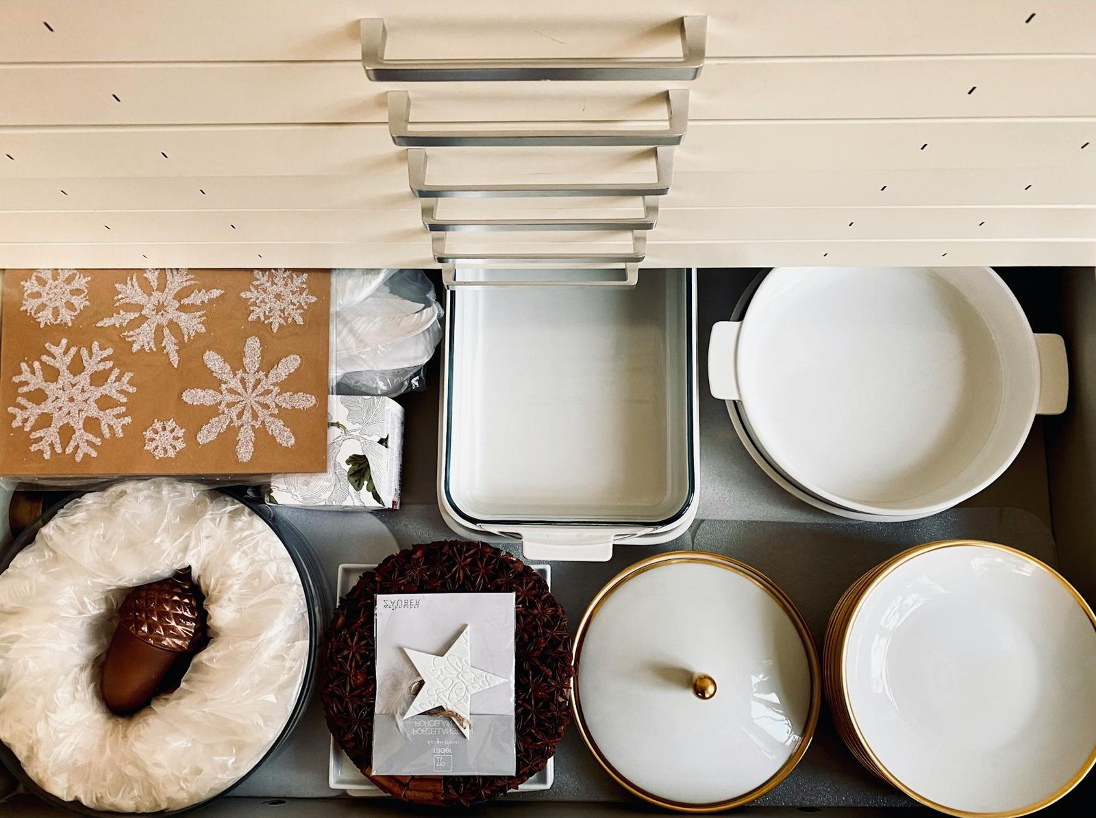 Freezer drawer showing first-in-first-out rotation system with dated labels