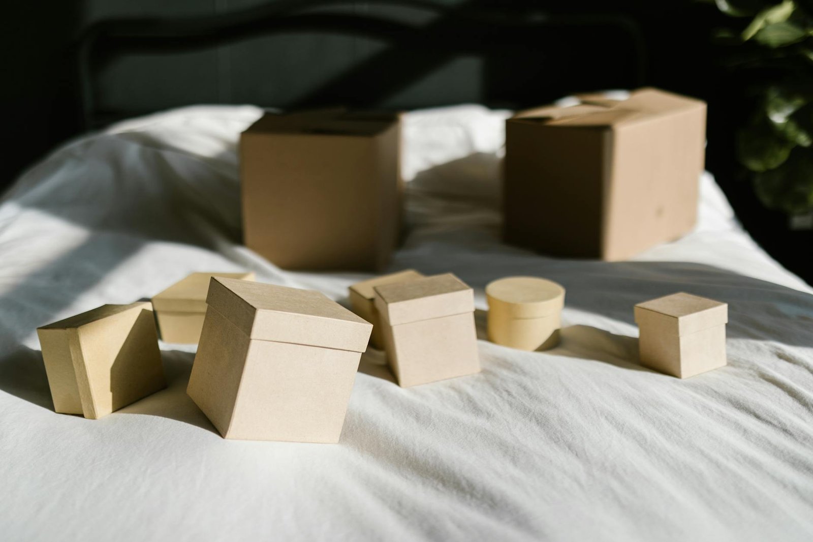 Clear under-bed storage boxes containing organized shoes being pulled out from under bed