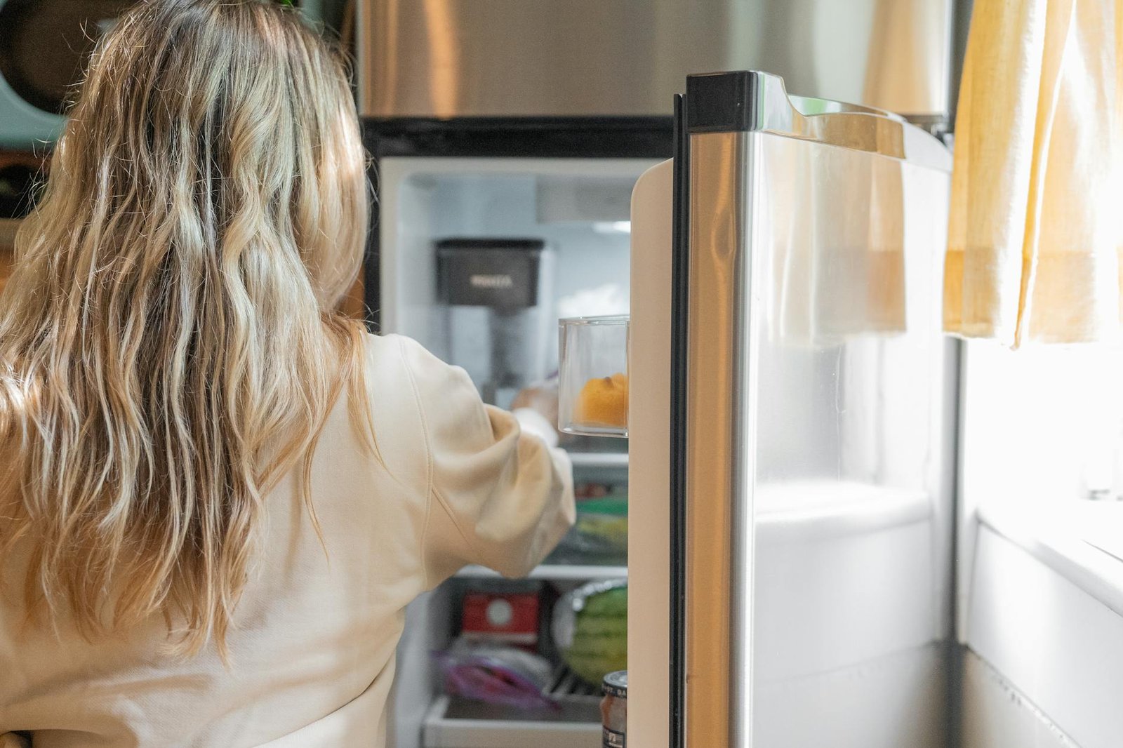 Before and after refrigerator organization showing dramatic improvement