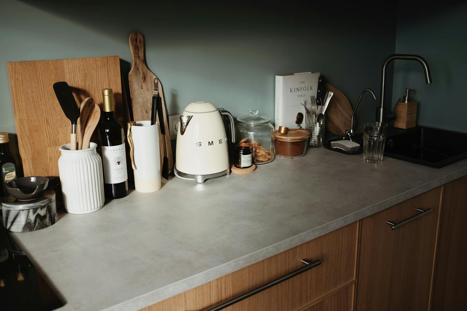 Different knife storage options displayed in modern kitchen